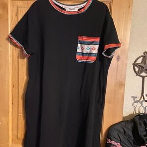 Black T-Shirt Dress with Colorful Trim fitted